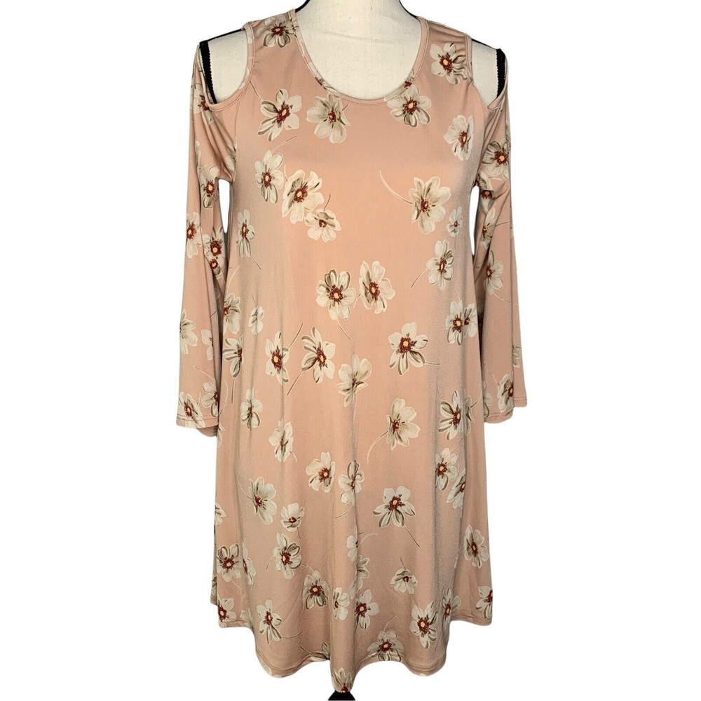Twelve Months A-Line Dress Pink Floral Women Medium Cold Shoulder
